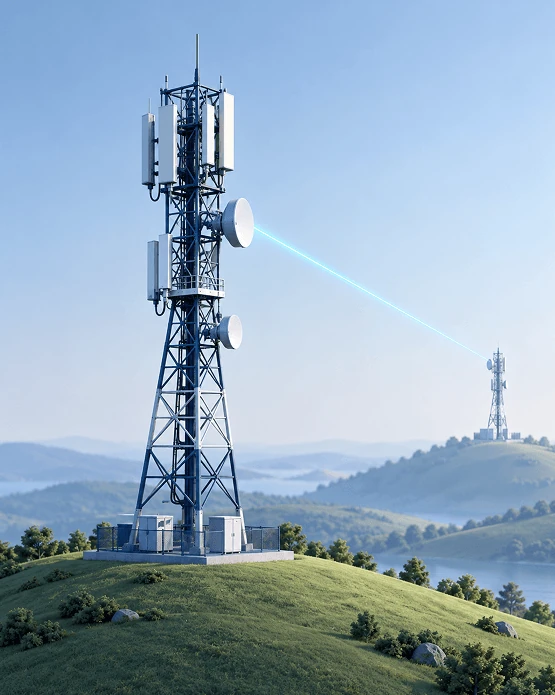 Illustration : pylône GSM avec antennes et faisceau hertzien